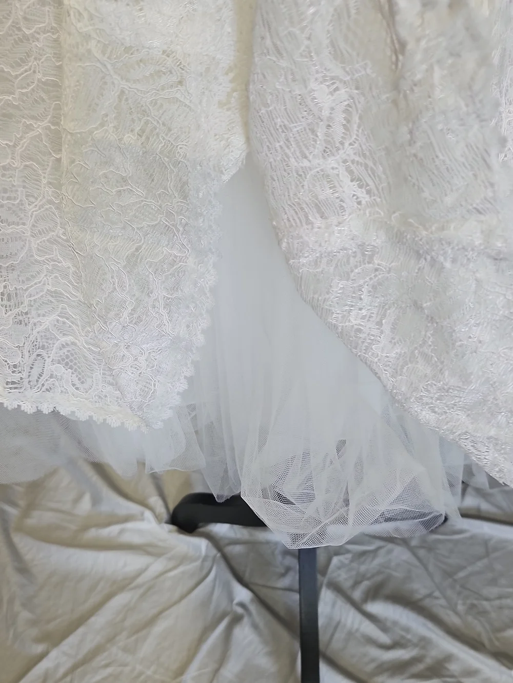 Size 6 white knee/midi lace fit & flare dress w/ a sheer neckline & open back